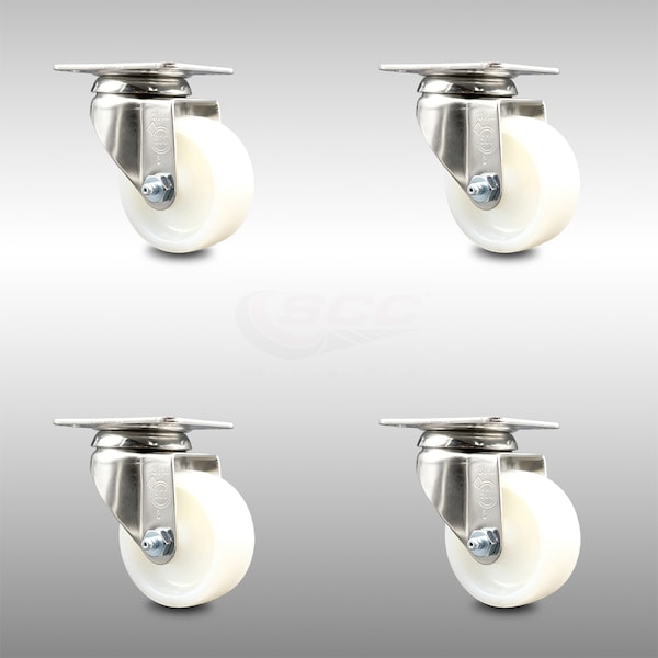 Service Caster 3 Inch 316SS Nylon Wheel Swivel Top Plate Caster Set SCC-SS31620S314-NYS-4 - main